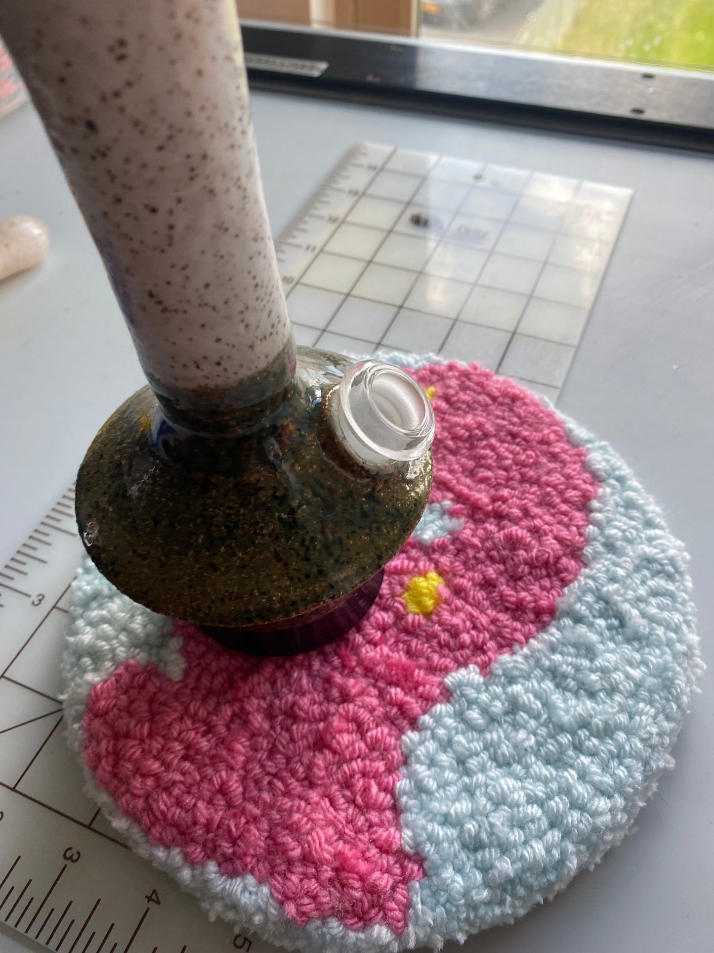 Pink Ski-mask 8.5” Hand Tuft Carpet Bong/Pipe Display
