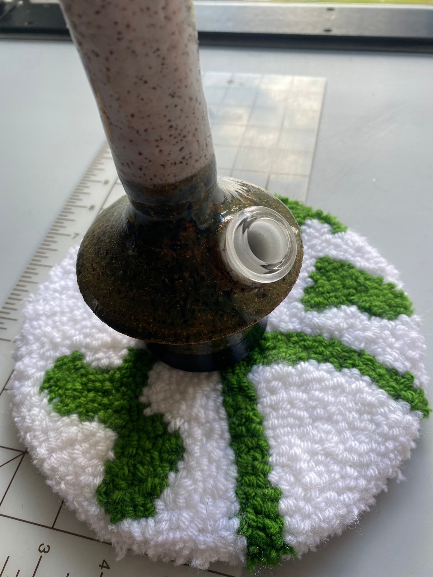 Green and White 8.5” Hand Tuft Carpet Bong/Pipe Display