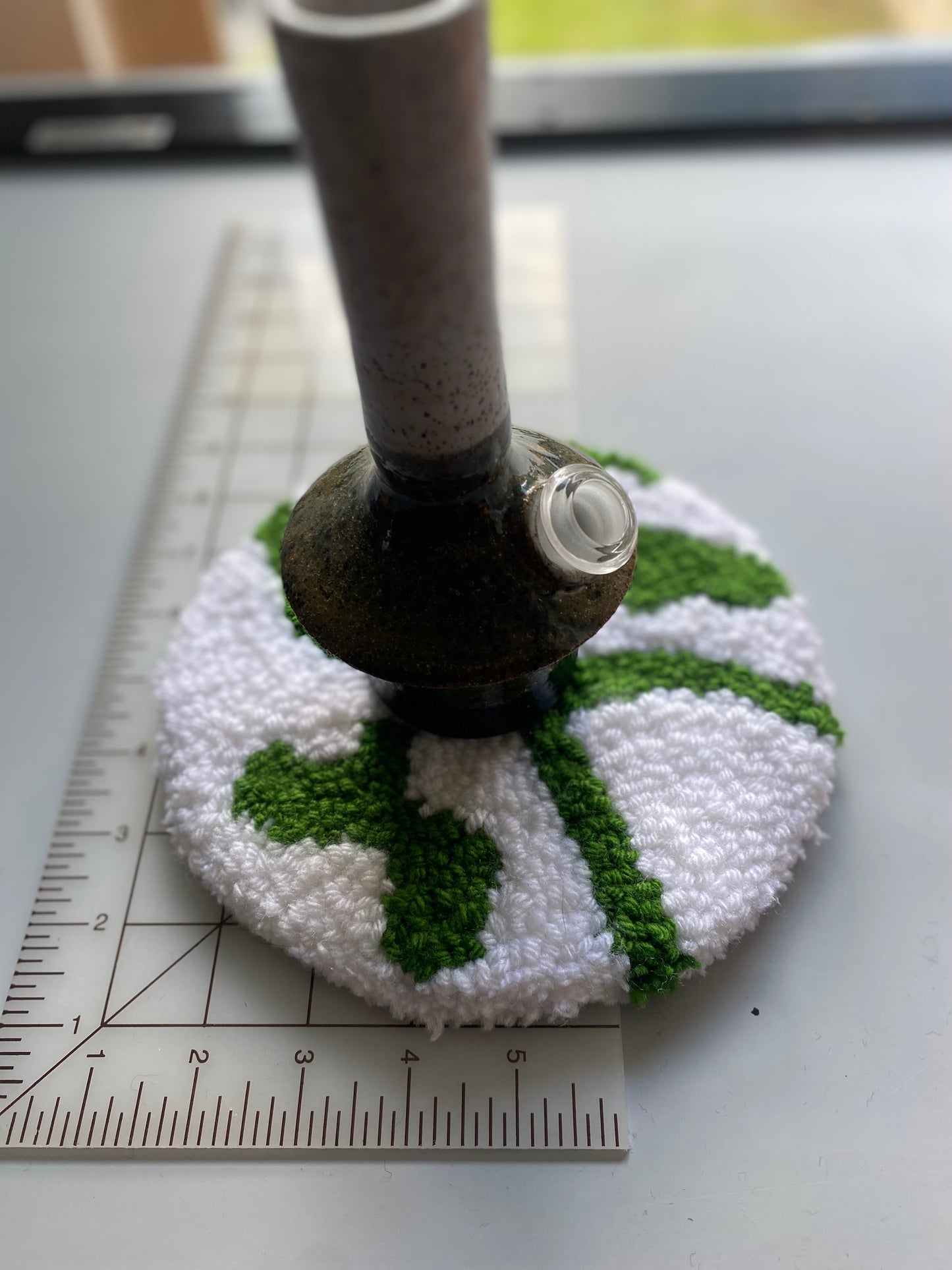 Green and White 8.5” Hand Tuft Carpet Bong/Pipe Display